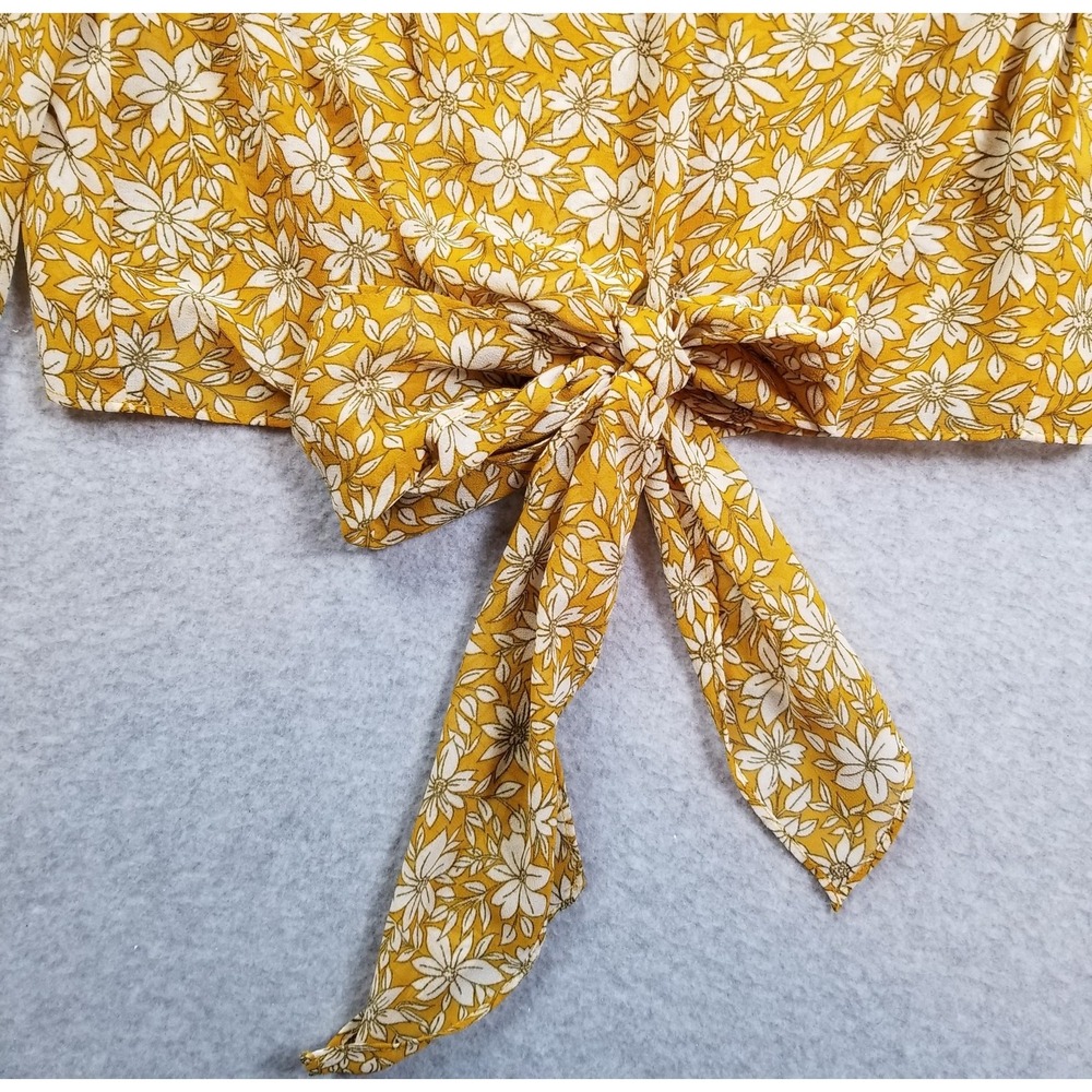 1.State Top Women's Medium Yellow Floral Long Sleeve Spring Summer Smocked Sheer - Picture 3 of 9